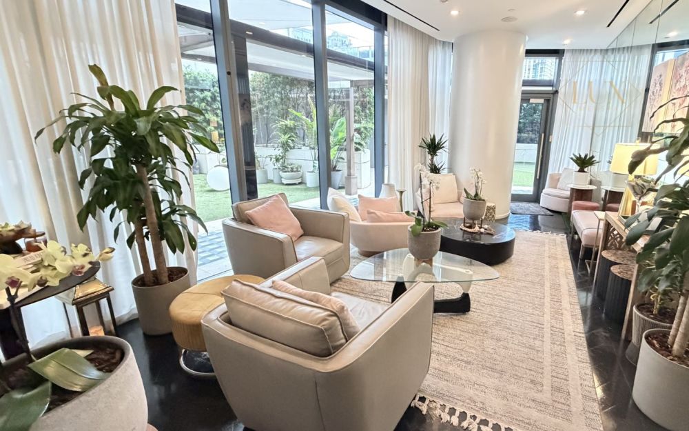 Luxury spa lounge at Lux MedSpa Brickell inside SLS LUX, offering spa day and hotel spa experiences in the heart of Miami.