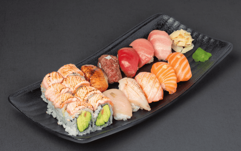 10 nigiri pieces + 1 torched salmon & avocado roll