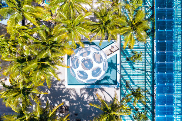 Aerial shot of Palm Court in Miami Design District