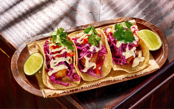 Three crispy fried Mahi Mahi tacos, sweet & spicy slaw, pics de Gallo, topped with jalapeno creama.