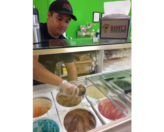 Scooping ice cream at Danny's Mexican Ice Cream