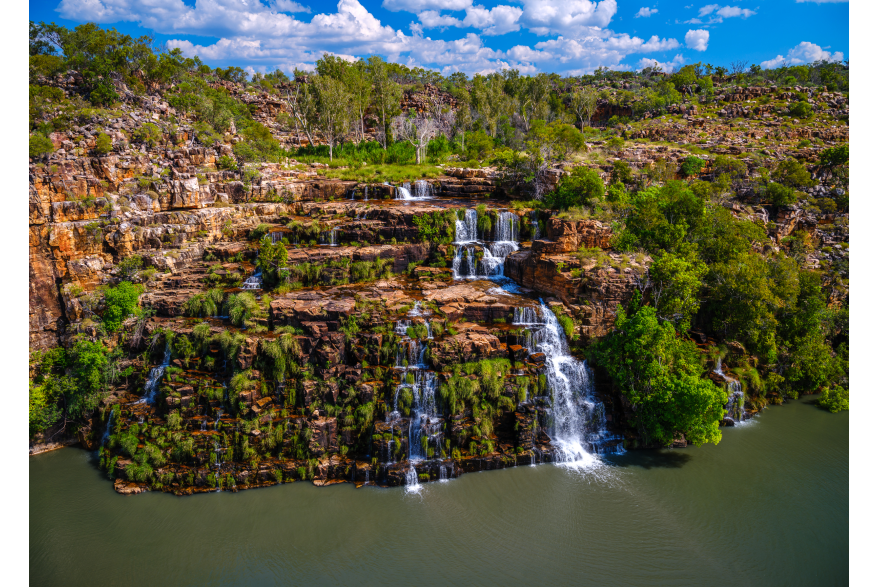 Water flowing down the stepped waterfalls at the King Cascades on the Kimberley Coast