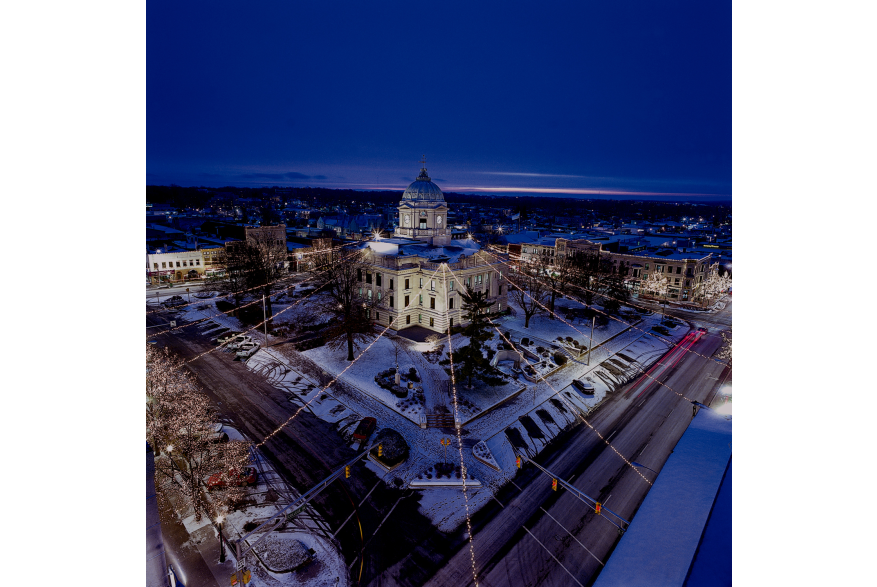 The Canopy of Lights in downtown Bloomington at night