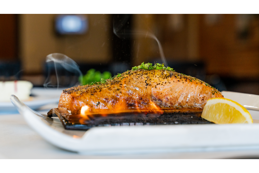 Cedar Plank Salmon on the table