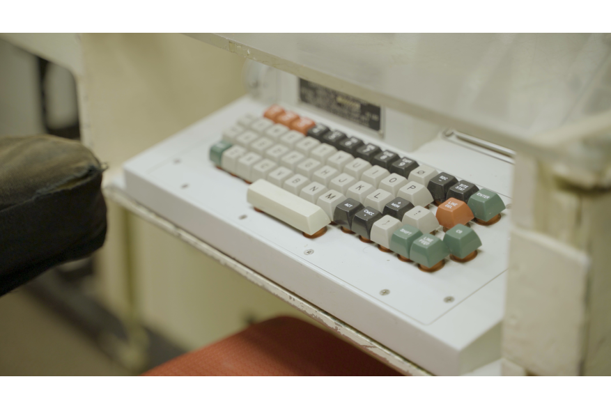 A computer keyboard in the launch control bunker for Quebec 1