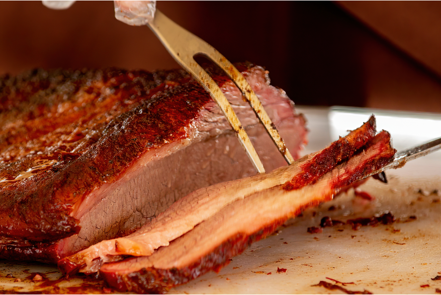 a mouth watering brisket from a chuck wagon dinner