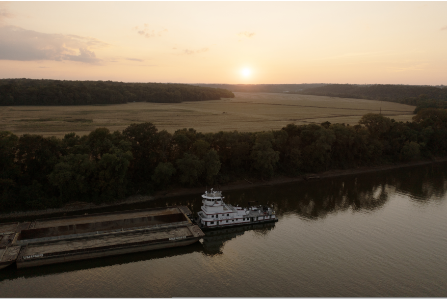 Barge on the Cumberland River at Sunset