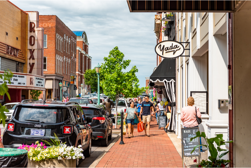 shoppers on a downtown street