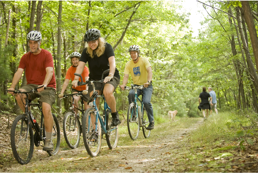 Group people biking at Michaux Forest
