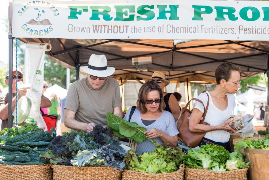 Shoppers peruse fresh produce at Easton Farmers Market