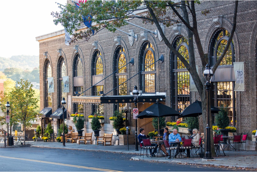 Exterior with outdoor dining at the Historic Hotel Bethlehem