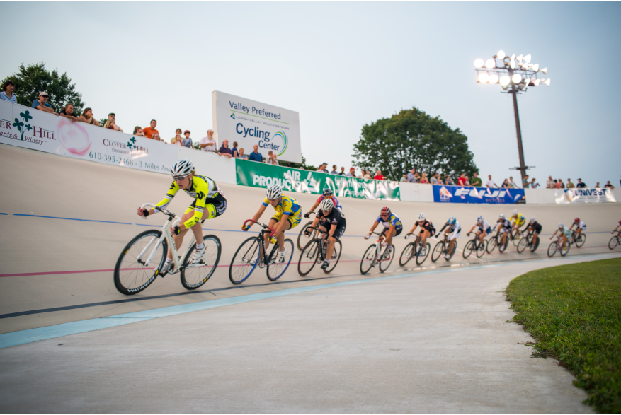 Champion cyclists compete at the Velodrome