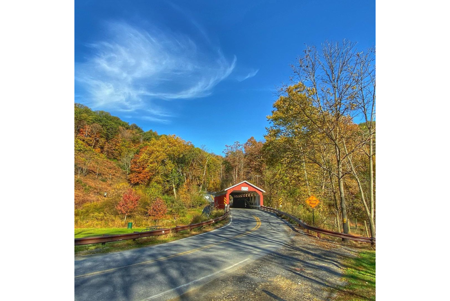Fall foliage at Schlicher's Covered Bridge
