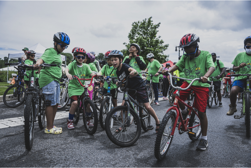 Kids on their bikes ready for the community ride during the 2022 Easton Twilight Criterium in Easton, Pa.
