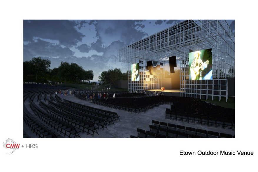 Side view of the stage at dusk for the Outdoor Venue