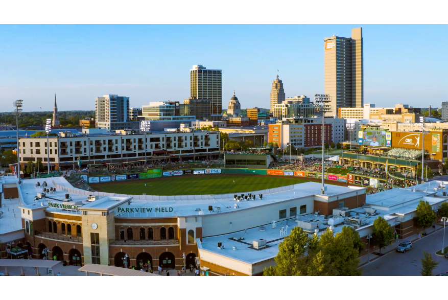 Sunset over Parkview Field in Downtown fort Wayne, Indiana