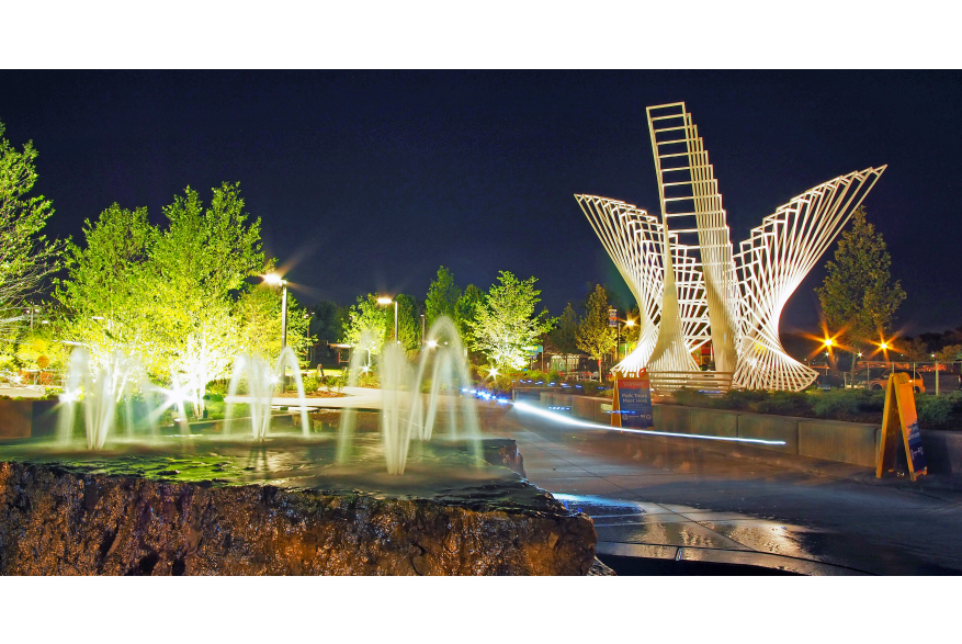 The Convergence sculpture at Promenade Park lights up the night