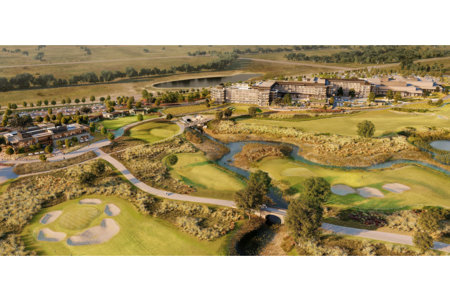 Arial rendering of Omni PGA Frisco Resort and golf course