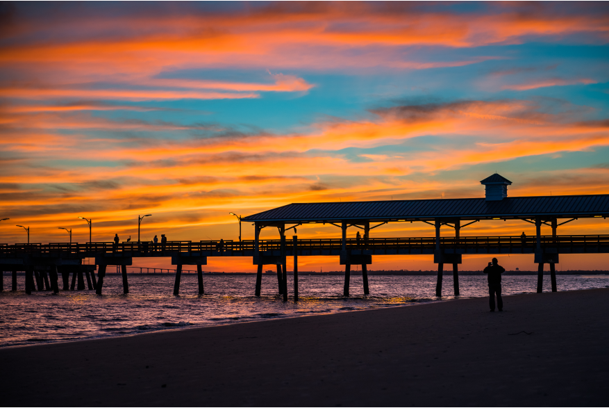 A vibrant sunset at the St. Simons Fishing Pier