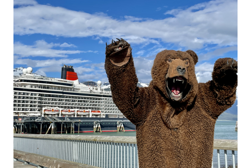 Haines has a welcoming bear that meets cruise ship guests with a hug as they arrive to town!