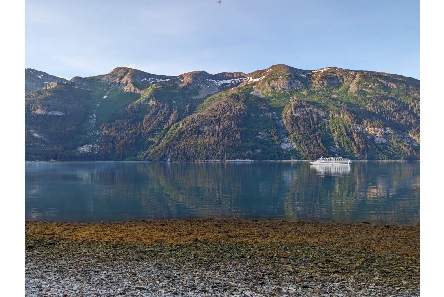 Small cruise ship meandering up Lutak Inlet