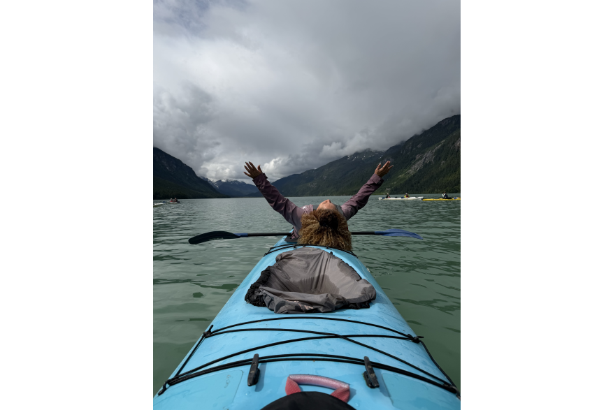 women on a kayak tour excited the sun is shinning
