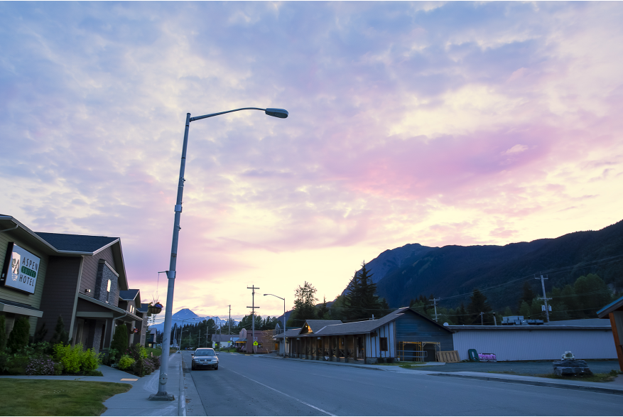 Greeted with the setting sun within the town of Haines, AK, USA.