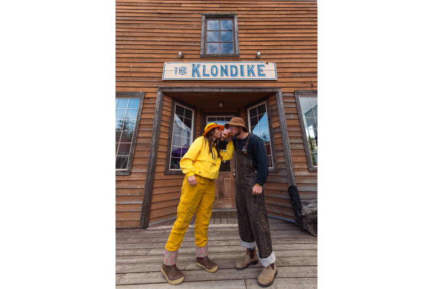 Beer Cheers couple in front of the Klondike during beerfest