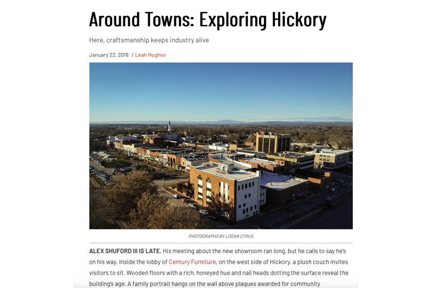 Around Towns: Exploring Hickory, Charlotte Magazine, January 2018