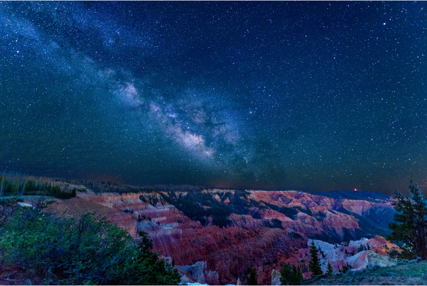 Dark sky views over red rock formations at Cedar Breaks National Monument in Southern Utah.