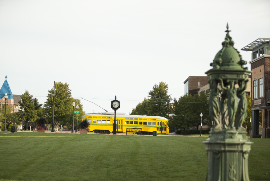 Electric Streetcar traveling through HarborPark