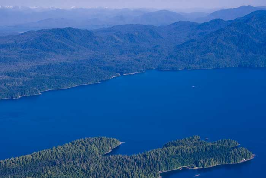 Aerial view of an Inside Passage waterway