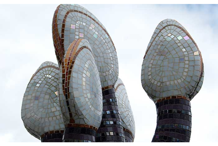 Artist Terry Pyles mosaic "pyle cap" of bearded mussels- downtown Ketchikan