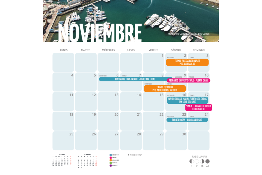 Calendario Noviembre Torneo de Pesca Deportiva 2024