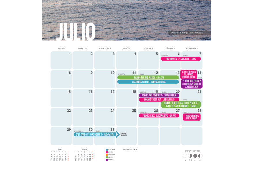 Calendario Julio Torneo de Pesca Deportiva 2024