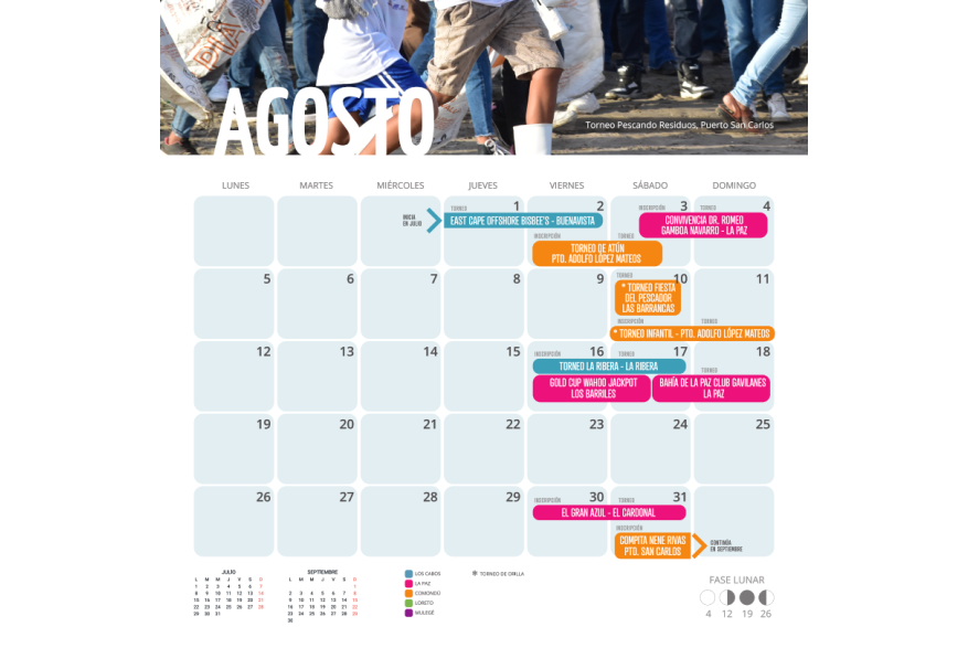 Calendario Agosto Torneo de Pesca Deportiva 2024