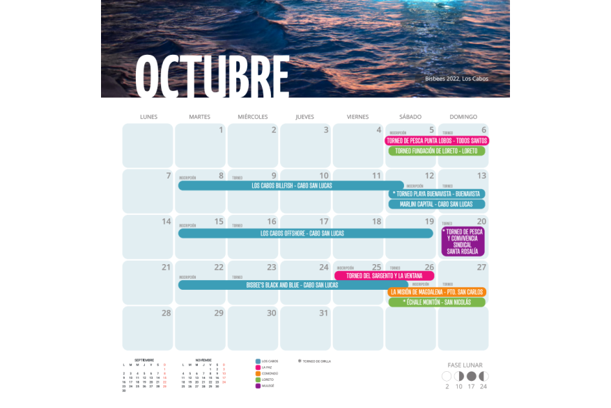 Calendario Octubre Torneo de Pesca Deportiva 2024