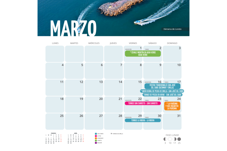 Calendario Marzo Torneo de Pesca Deportiva 2024
