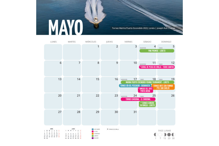 Calendario Mayo Torneo de Pesca Deportiva 2024