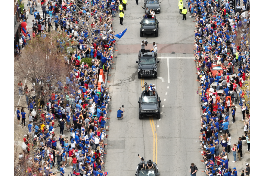 2022 National Championship Parade in Downtown Lawrence Kansas Jayhawks