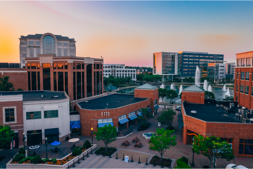 City Center skyline with sunset