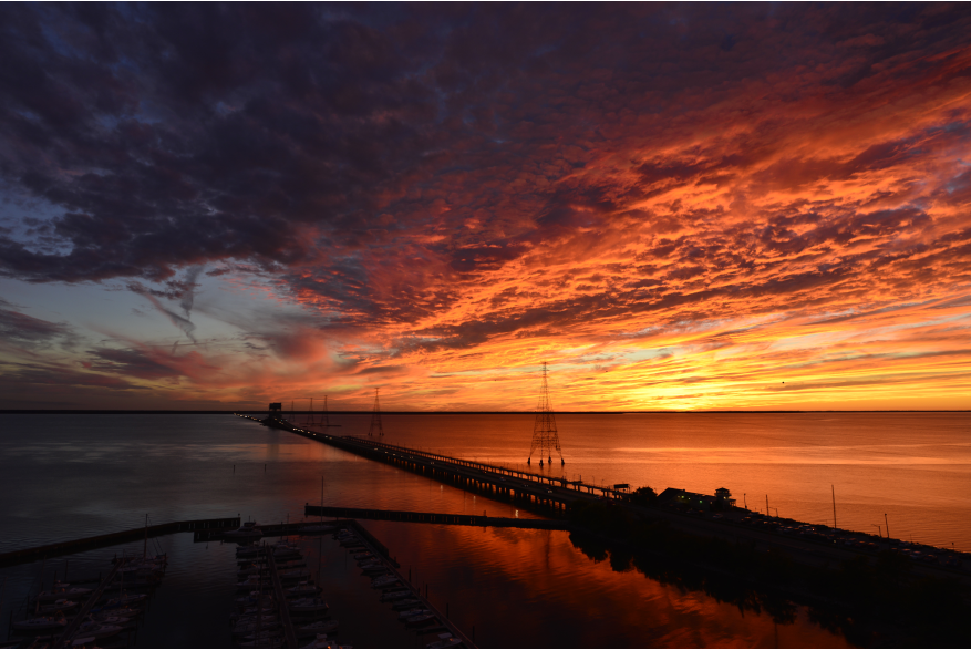 Sunset after a storm looking over the James River Bridge