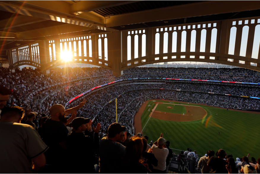 Fan view atop Yankees Stadium at sunset