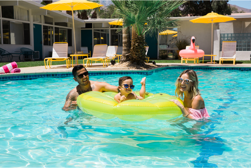 Family in pool.