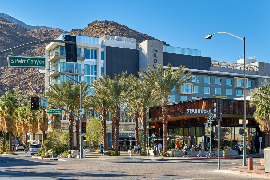 Picture of Kimpton Rowan hotel with S. Palm Canyon Sign.