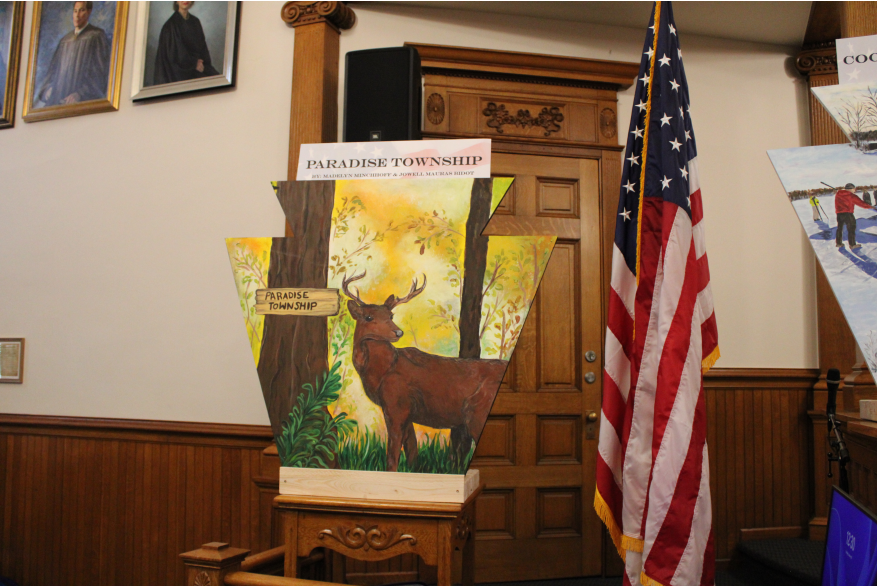 A keystone sign at Monroe County's America250PA kick-off event