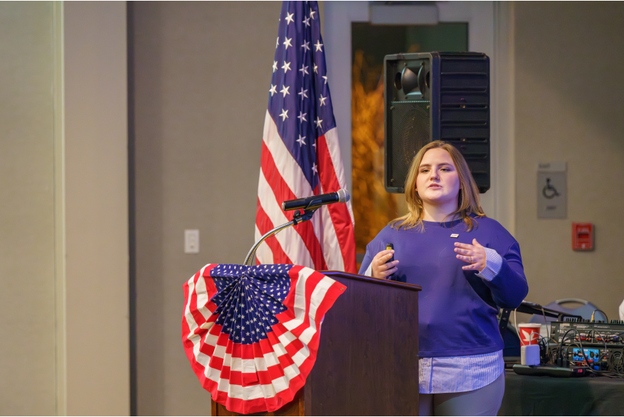 Women gives a presentation at Monroe County's America250PA Kick Off Event
