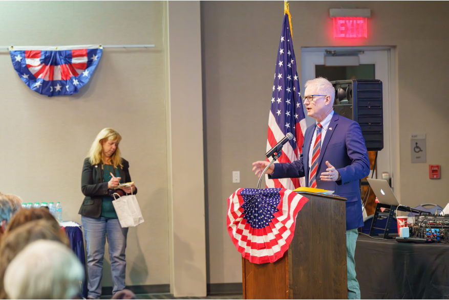 Man gives a presentation at Monroe County's America250PA Kick Off Event