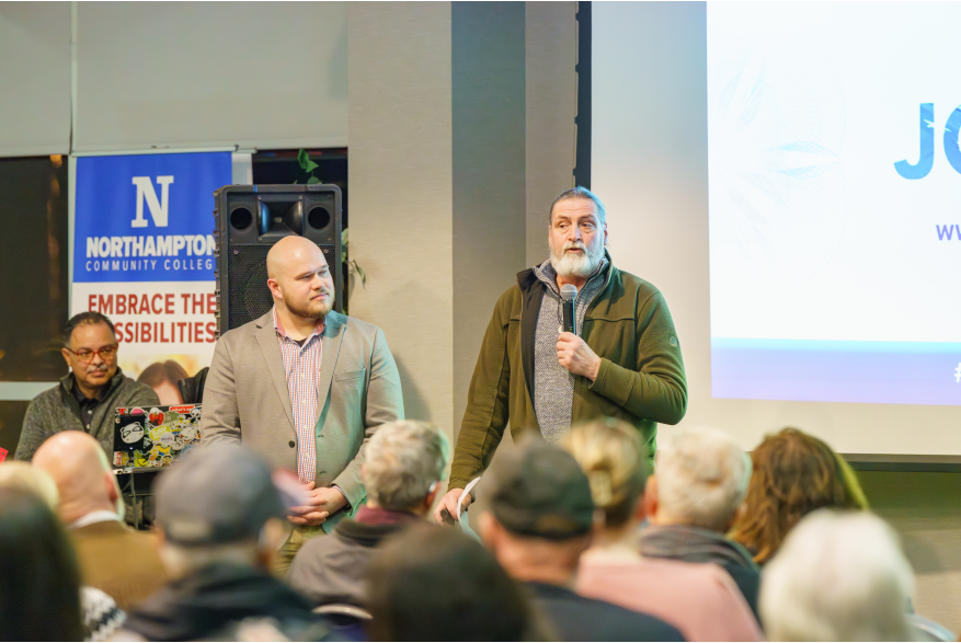 Two men speaking at Monroe County's America250PA Kick Off Event