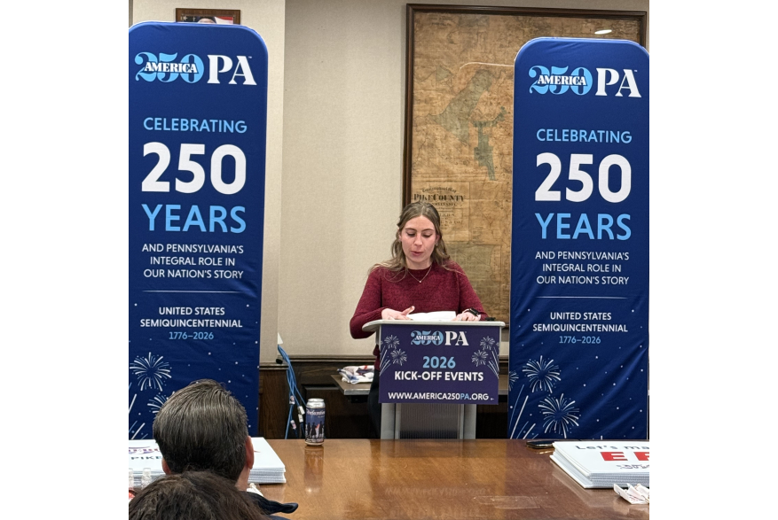 An individual speaking at Pike County's America250PA kick-off event